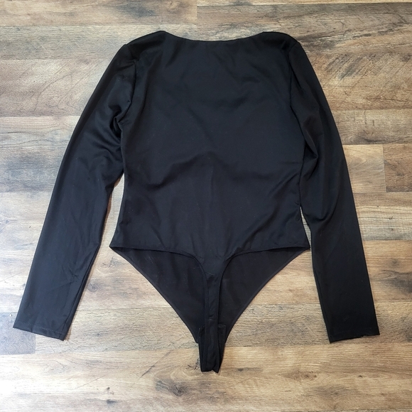 Popilush Black Longsleeve Deep V Shapewear Tummy Control Criss Cross Bodysuit XL - Picture 9 of 10